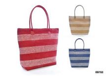 KS Brands BB0783 Nautical Stripe Paper Straw Bag Pu Handles Navy Red or Beige