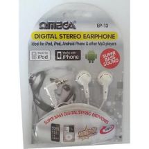 Omega 10013 Digital Stereo In Ear Headphones Super Bass Silver Plated Plug White