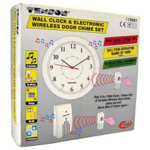 Texson 17535 Battery Powered Wireless Cordless Home Clock Door Chime Twin White
