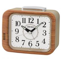 Seiko QHK046B High Quality Bell Alarm Clock with Sweep Second Hand - Wood Finish