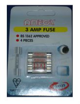 Omega 21133 Mains Electrical Safety Plug Fuses UK 3 Amp Pack of 4 Blister Pack