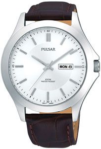 Pulsar PXF289X1 Gents Dress Wrist Watch Brown Leather Strap Water Resistant 100m