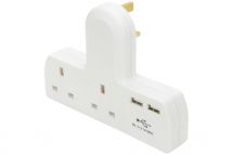 Mercury 429.700 2100ma Plug in 2 Way Mains Adaptor with Dual USB Ports - White