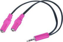 AVA RY718 3.5mm MP3 Player Headphone Splitter Cable 0.2m Length Pink Connectors
