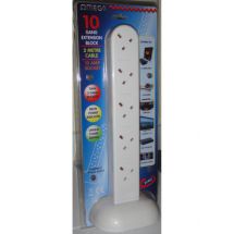 Omega 21405 Mains Extension Lead Tower 10 Way Gang Surge Protected 13A - White
