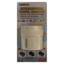 Omega 21125 Travel Adaptor 3 Pin UK to Worldwide Europe USA Canada Australia NZ