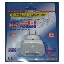Omega 21116 Travel Adaptor 3 Pin UK to 2 Pin USA Canada Australia New Zealand