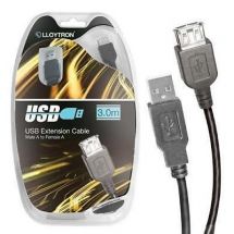 Lloytron A2322 USB Extension Lead 3.0m Cable Nickel Plated Connectors Black New