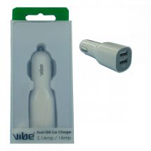Vibe VI-18341 WHITE Dual Output 1 Amp and 2.1 Amp Output Dual USB Car Charger