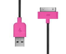 AVA RY714 iPod iPhone iPad Sync Charge Cable 1m Length USB 2.0 - Pink Connectors
