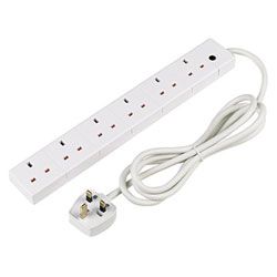 Omega 21361 6 Way Gang 1m Metre Mains Extension Lead Multi Sockets 13A New White