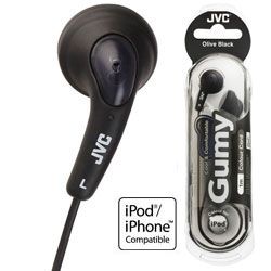 JVC GUMY Olive Black Headphones HAF 140 BE ipod mp3