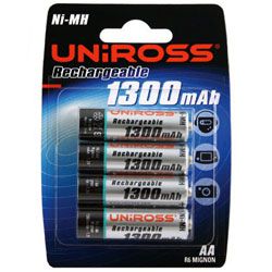 Uniross AA Rechargeable NiMh Battery 1300mAh 4 Pack