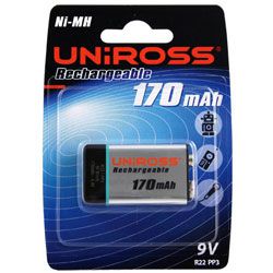 Uniross Rechargeable Battery Square PP3 9V Size 170mAh