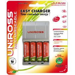 Uniross Battery Charger + 4 AA Rechargeable Batteries