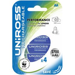 Uniross Performance 4 2700mAh Rechargeable AA Batteries