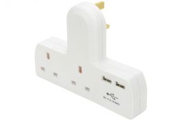 Mercury 429.700 2100ma Plug in 2 Way Mains Adaptor with Dual USB Ports - White