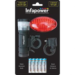 Infapower F033 LED Bicycle Front & Rear Light Set With Heavy Duty Battery - New