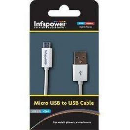 Infapower P009 Micro USB to USB Cable 1m Length White Smartphone Charge Lead New