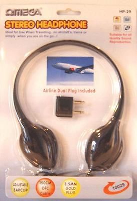 Omega HP-29 Stereo Over Ear Headphones Swivel 1.5m OFC Cable Aeroplane Adaptor