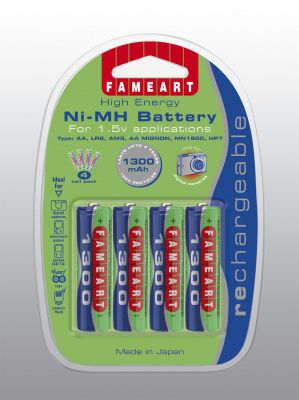 Fameart AA R6 Size 1300mAh Rechargeable Batteries x 4