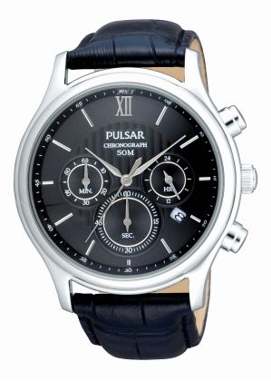 Pulsar PT3101X1 Mens Gents Sports Wrist Watch Chronograph Black Leather Strap