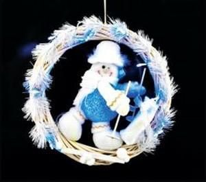 Christmas Decoration Lights Skiing Snowman LED Wreath White Blue Multi Function