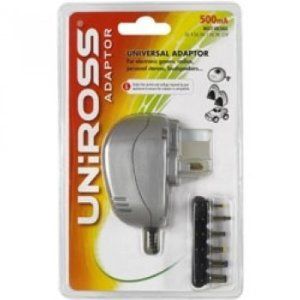 Uniross U0152747 Universal Power Adaptor 500mA 3-12v 6 DC Plug Tips Multi Fit