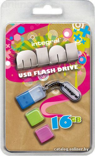 Integral 16Gb Mini Small USB Flash Drive Memory Stick Key Ring Chain Pink Blue