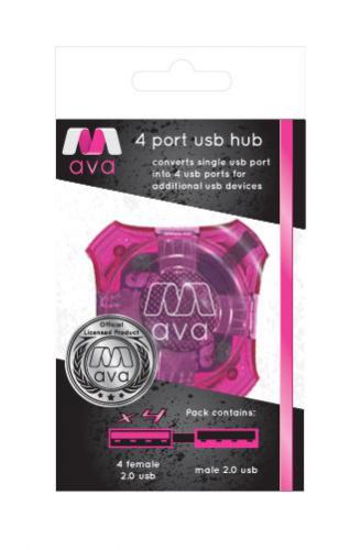 AVA RY709 4 Port USB 2.0 Expansion Hub Pink Quad Connections Multi Device - New