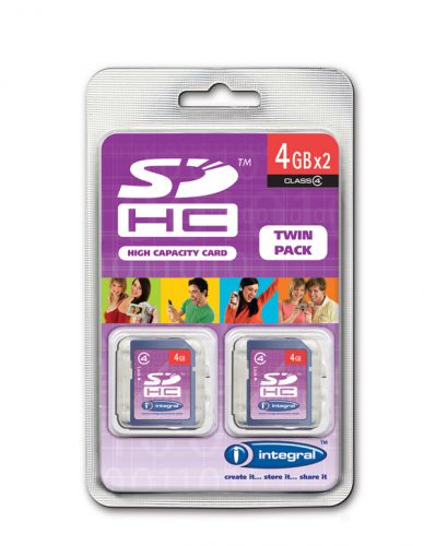 Integral SD HC Digital Camera Memory Card 4GB Twin Pack