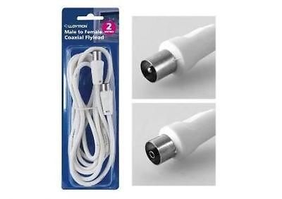 Lloytron A2212 Coax Aerial TV Extension Lead Plug Socket Male Female 2m - White