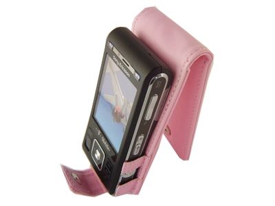 Pink Leather Flip Case for Sony Ericsson C905 Phone