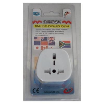 Omega 21122 Travel Plug Converter Adaptor South Africa Mains UK 3 Pin 13A White