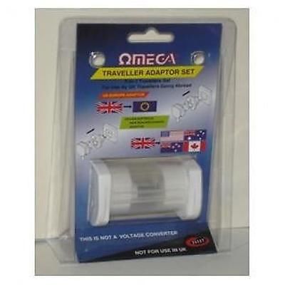 Omega 21117 Travel Adaptor 3 Pin UK to Worldwide Europe USA Canada Australia NZ