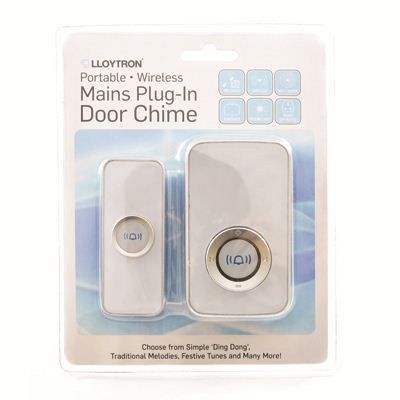 Lloytron B7501 Wireless Plug In Mains Powered Doorbell Chime 32 Melody White New