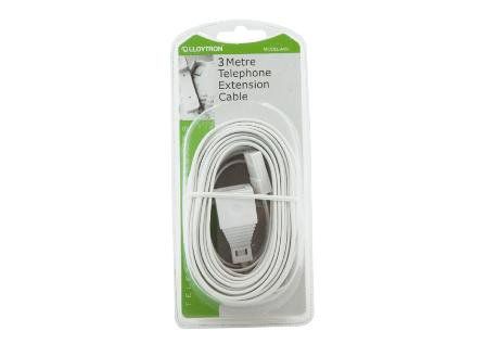 Lloytron A451 3m Home Office Telephone Line Socket Extension Lead Cable - White