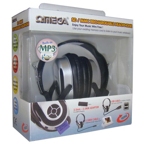 Omega MP-640 SD Memory Card Built In Mp3 Player Rechargeable Over Ear Headphones