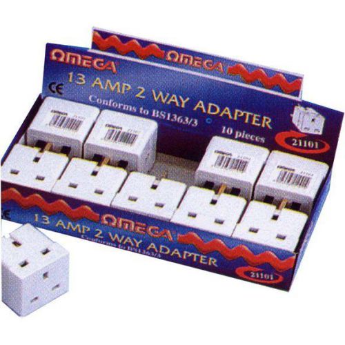 Omega 21101 2-Way Unfused 13 Amp Adaptor 10 Pieces Per Box White - New