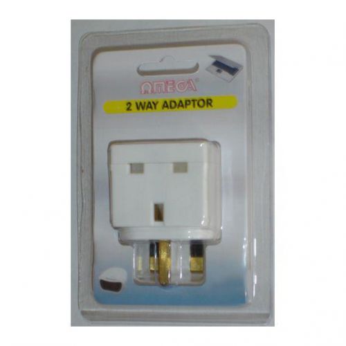 Omega 21110CS 2-Way Fused 10 Amp Adaptor In Clamshell Packaging White - New
