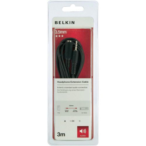 Belkin F3Y112BF3M 3.5mm Audio Headphone Cable Extension Lead 3m Long - Black New