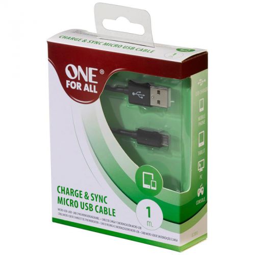 One For All CC3312 Nickel Plated Charge & Sync Male to  Micro USB 1m Cable - Blk