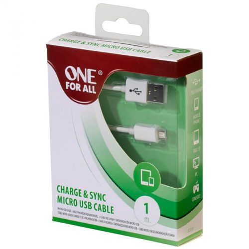 One For All CC3313 Nickel Plated Charge & Sync Male to Micro USB 1m Cable - Wht