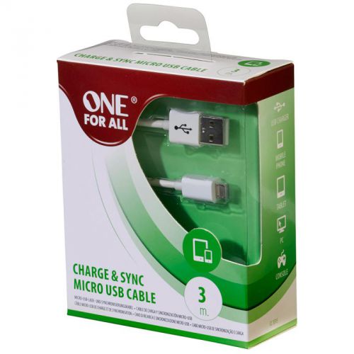 One For All CC3315 Nickel Plated Connectors Charge & Sync Micro USB 3m Cable