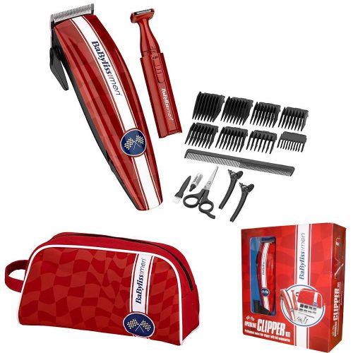 BaByliss 7436RGU Mens Mains Corded Hair Cut Detail Trimmer Clipper Gift Set Red