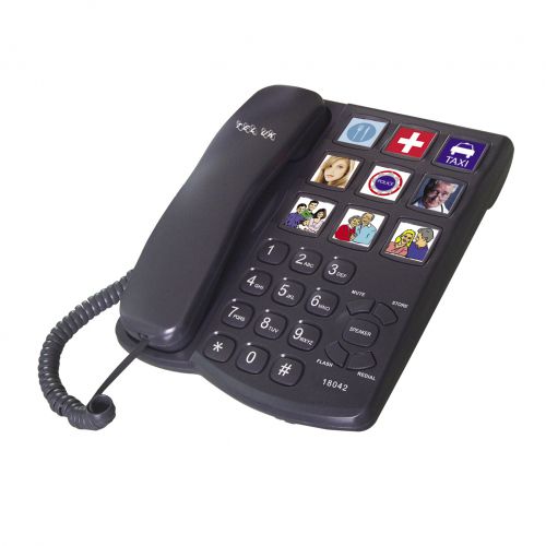 TEL-UK Photocall 18042 Corded Home Phone Wall Mountable Picture Memory - Black