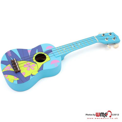 Stagg Soprano Basswood 540mm Ukulele with Carry Case Blue Turtle Graphic Design